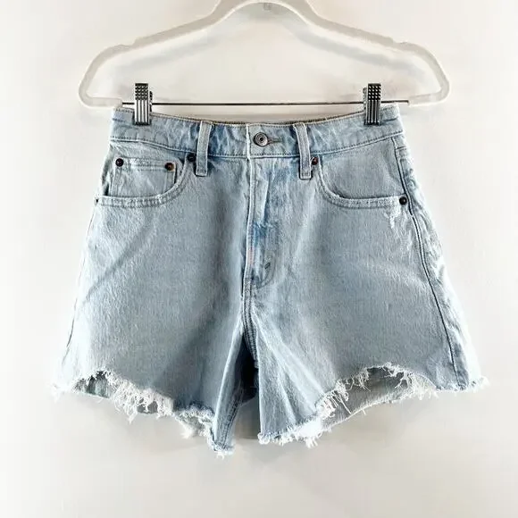 Abercrombie & Fitch High Rise Curve Love Dad Shorts Light Wash Blue 26 / 2 - Picture 3 of 5